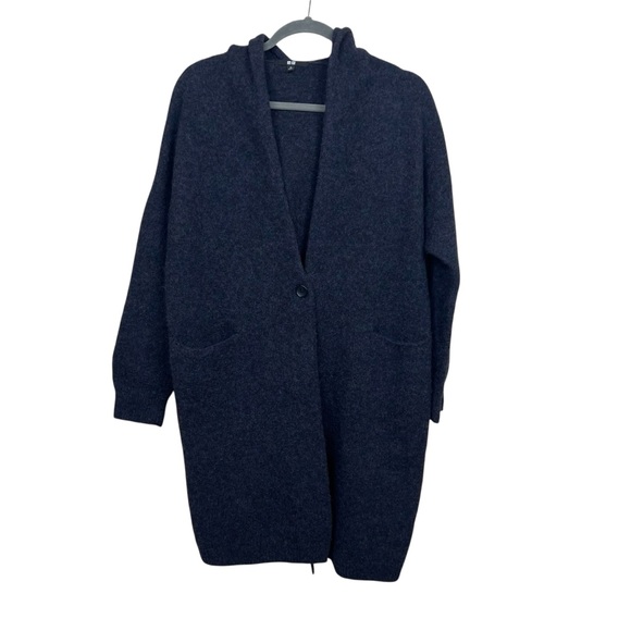 Uniqlo Women’s Hooded Wool Cardigan Sweater Jacket Oversized Size M Mid Length - Picture 3 of 9